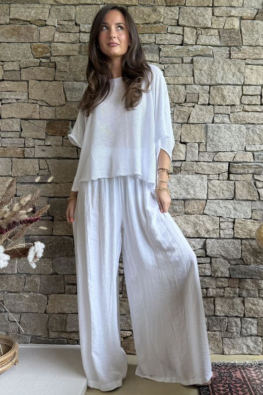 Cyril Crinkelle Wide Leg Pant White